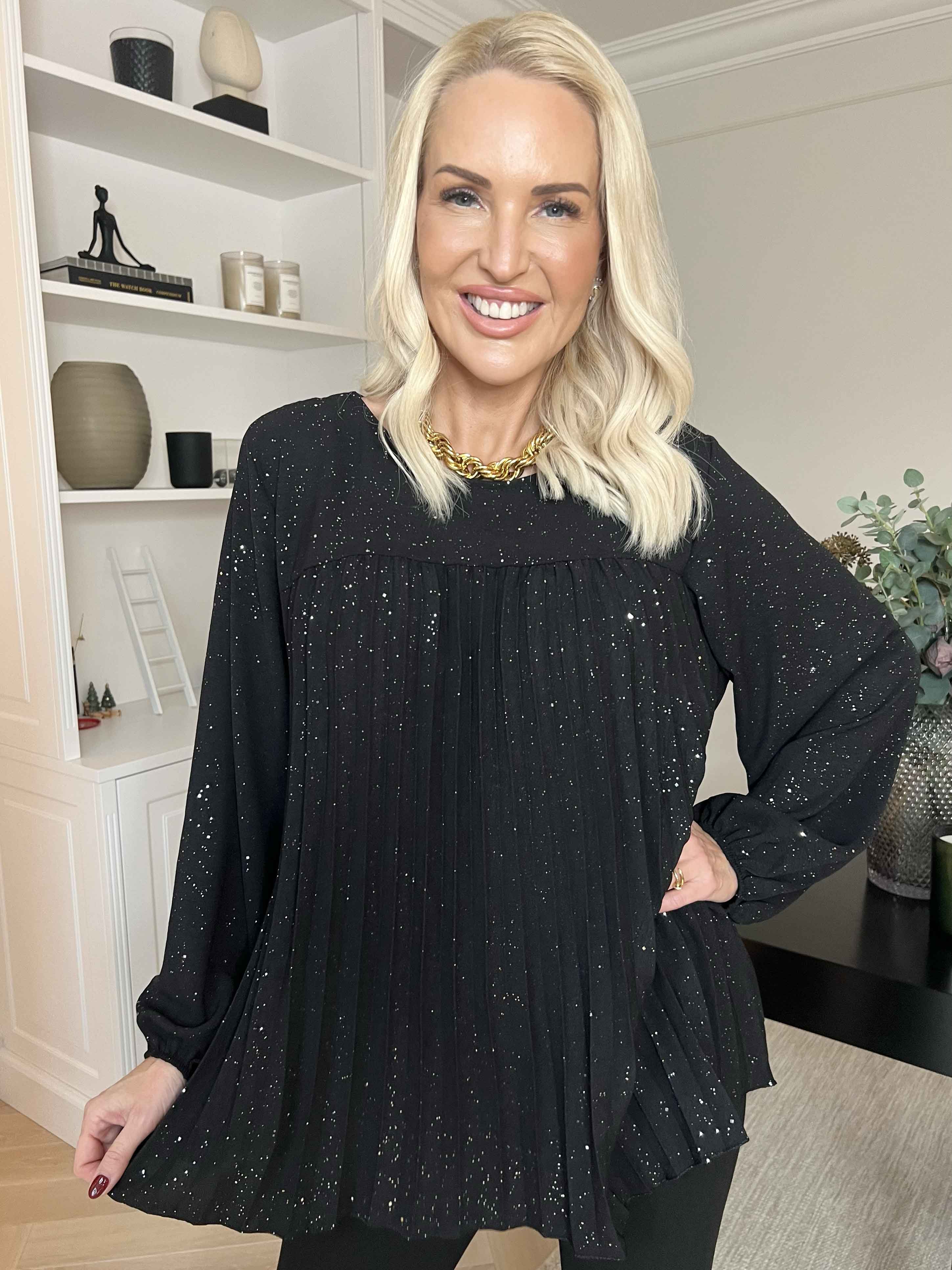 Nancy Glitter Shirt L/S - Plisseret bluse med glitter